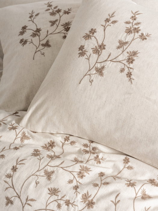 L'essentiel linge de maison Hemera Juego Funda Edredón Doble 200x220cm 75% Algodón 25% Lino Beige y Marrón